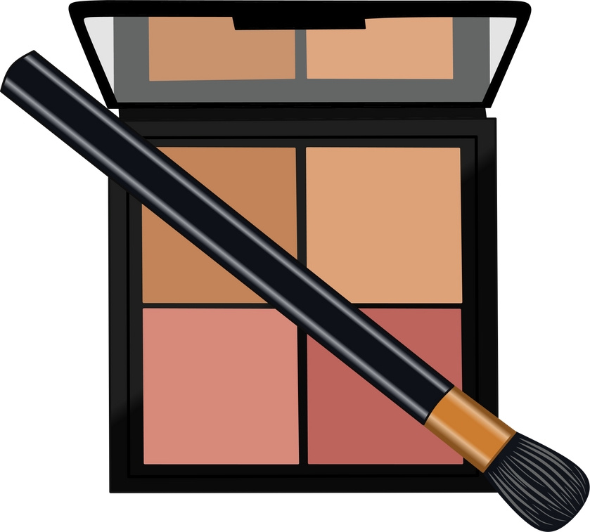 blush on make-up palette with make up brush